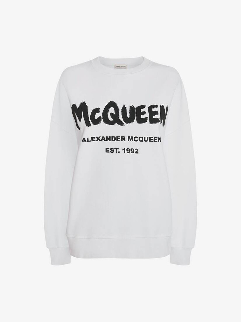 Women's McQueen Graffiti Sweatshirt in White/black - 1