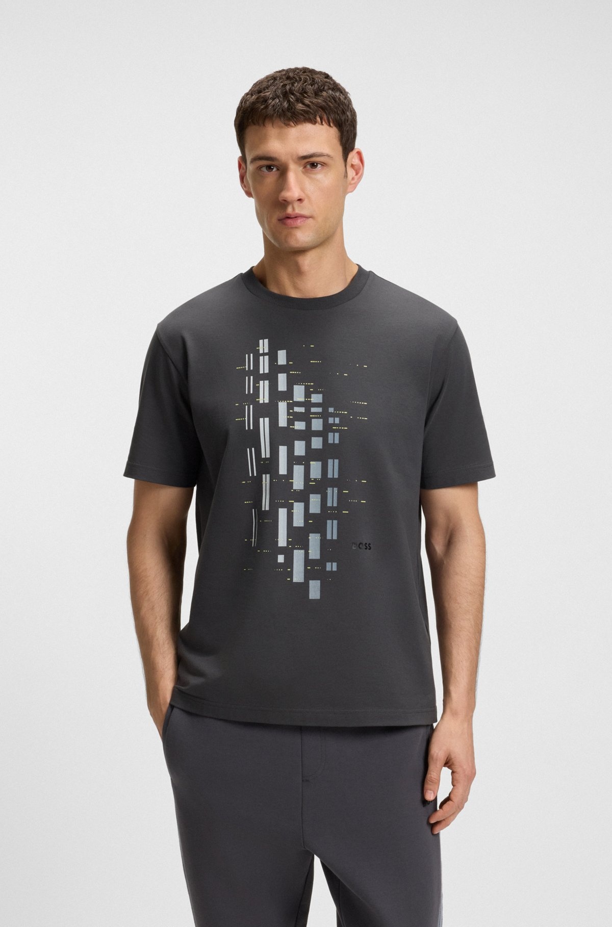 STRETCH-COTTON T-SHIRT WITH GEOMETRIC PRINT - 2
