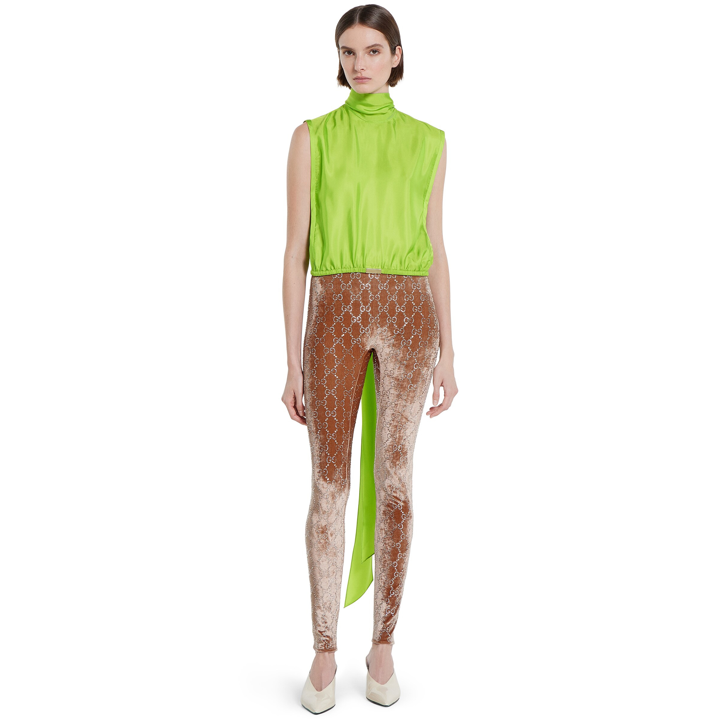 Self-tie neck bow viscose twill top - 3