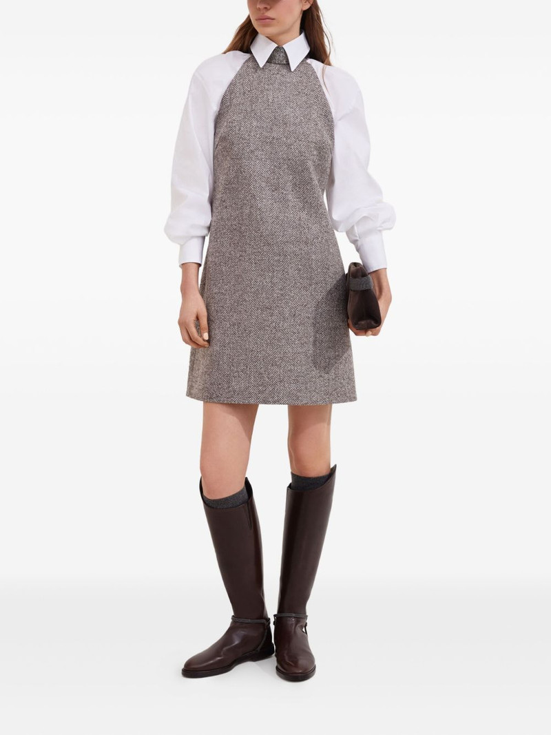 Brunello Cucinelli halter-neck herringbone tweed dress outlook