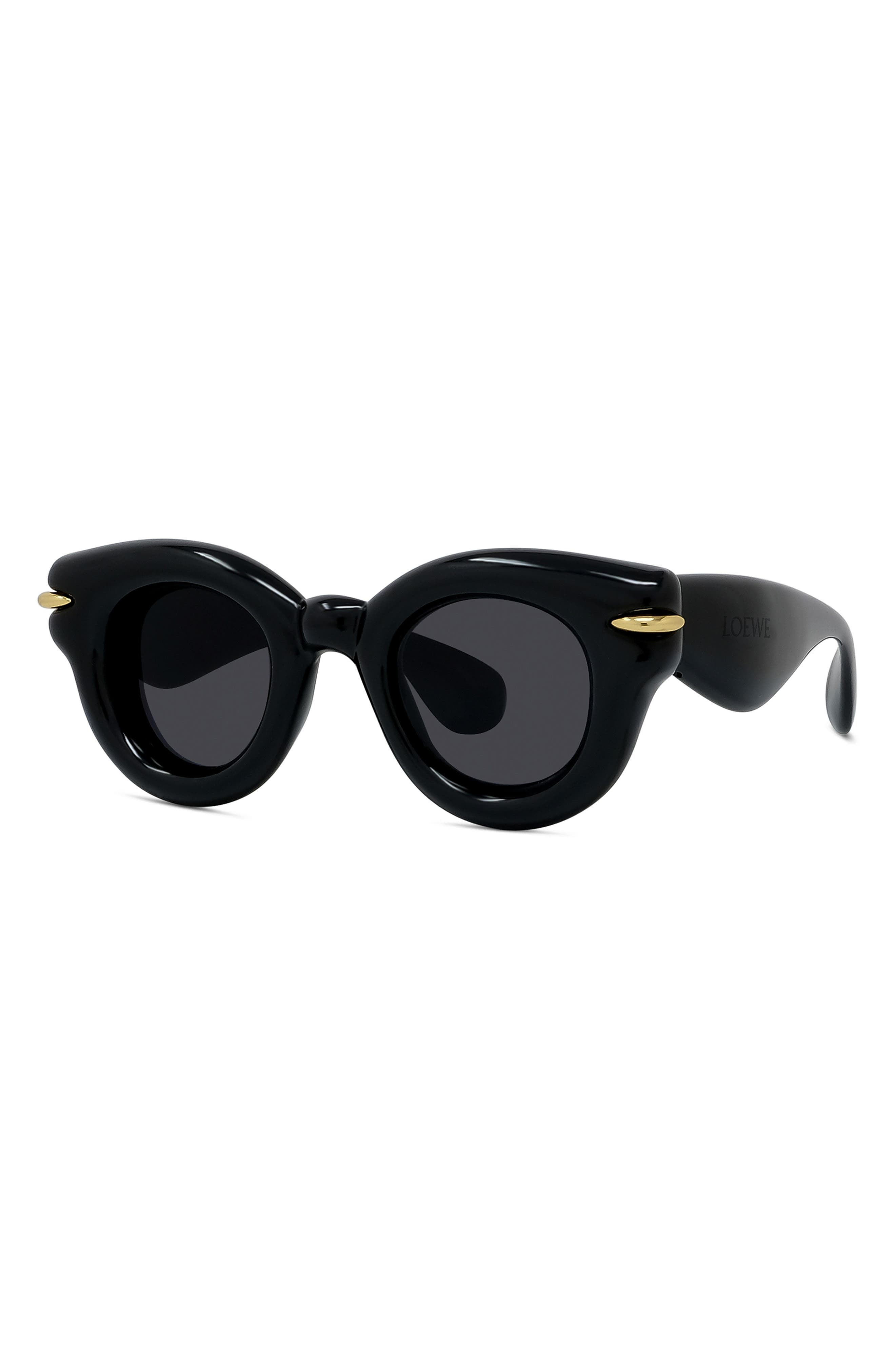 Loewe Inflated Pantos 46mm Round Sunglasses in Shiny Black /Smoke at Nordstrom - 2