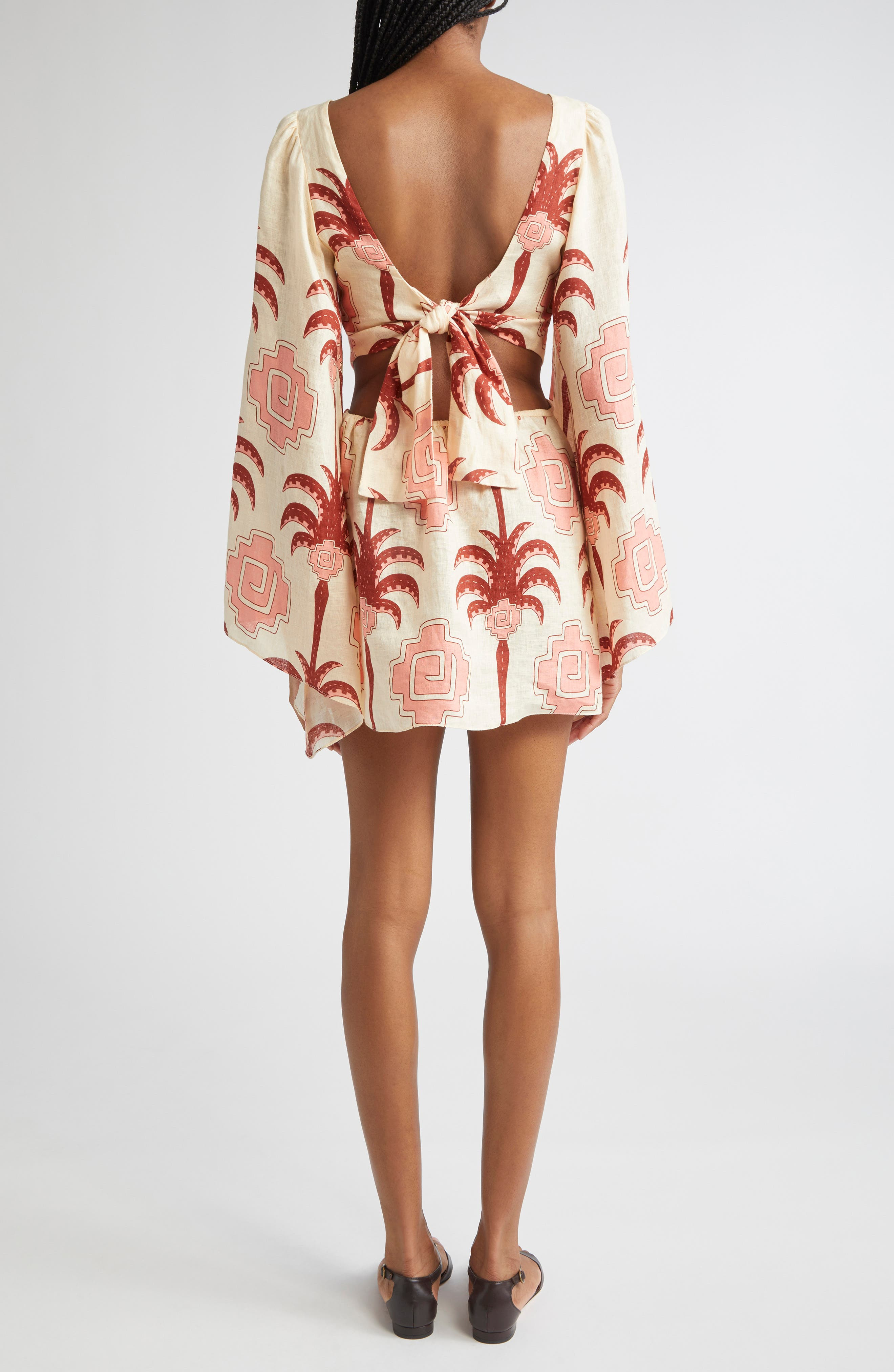 Johanna Ortiz Wave After Wave Long Sleeve Linen Minidress in Ecru /Paprika/Light Pink at Nordstrom - 2