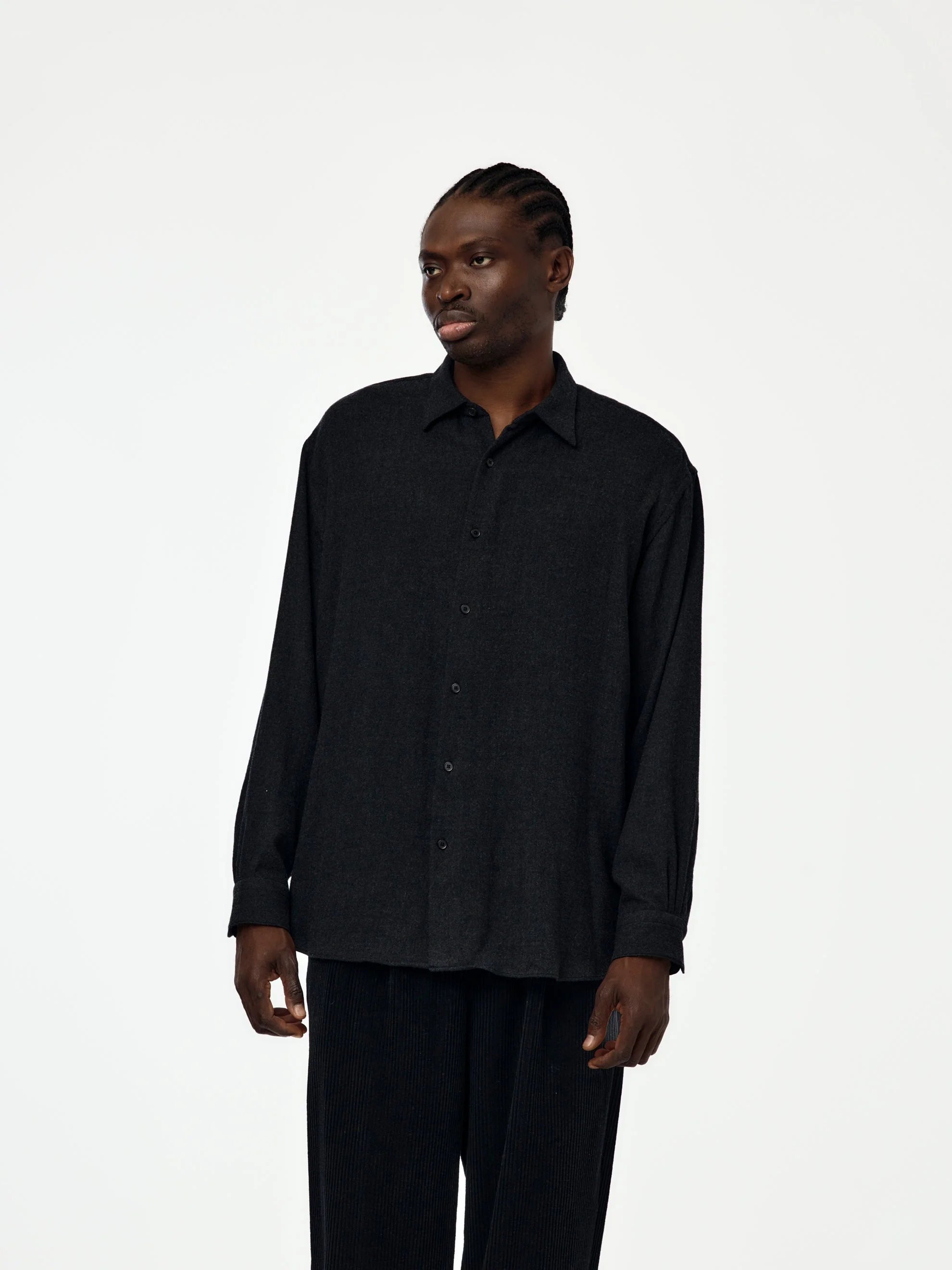 WOOL REGULAR COLLAR SHIRT(CHARCOAL) SIS - 1