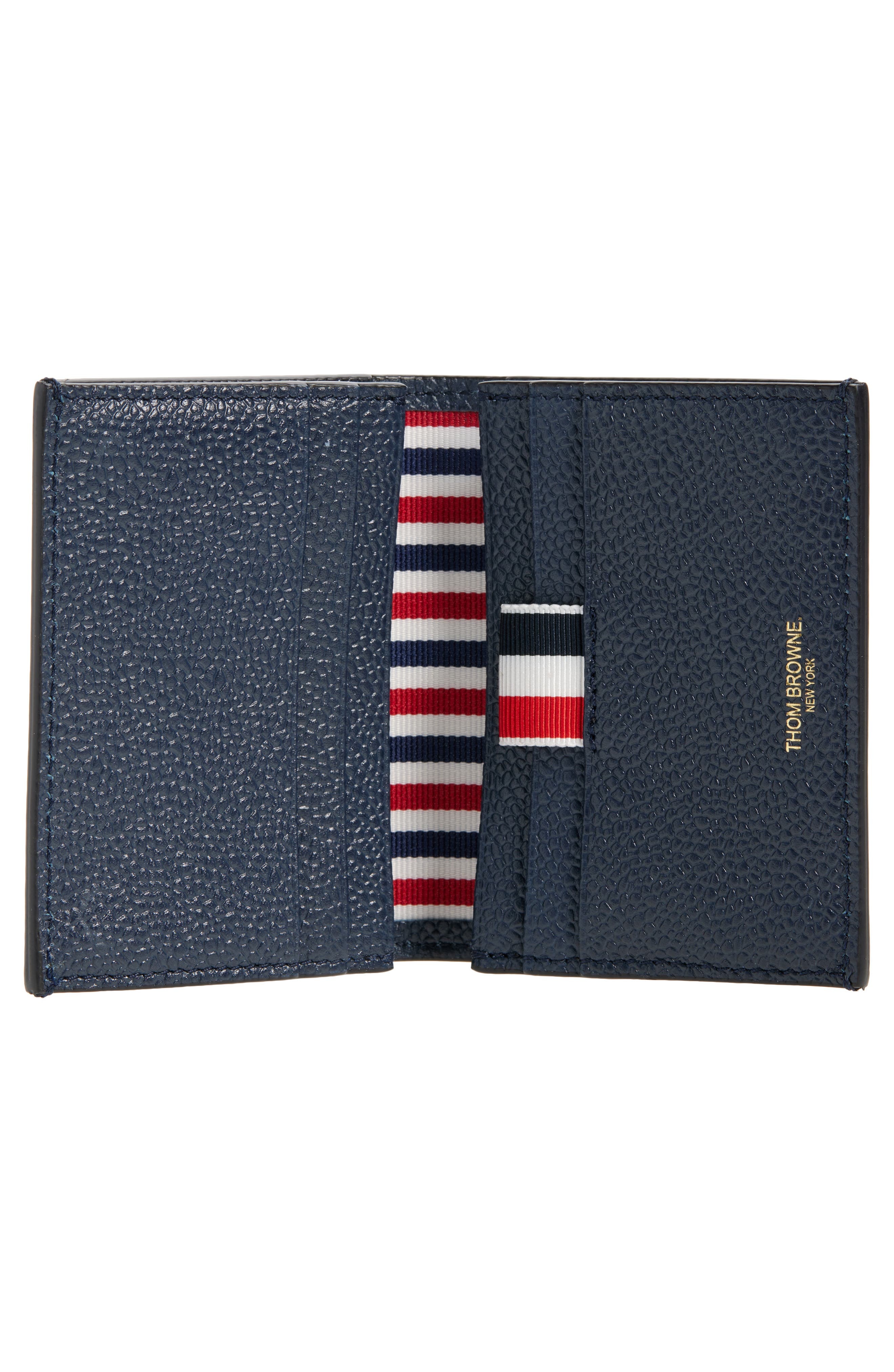 Thom Browne 4-Bar Grained Leather Bifold Card Case in Navy at Nordstrom - 2