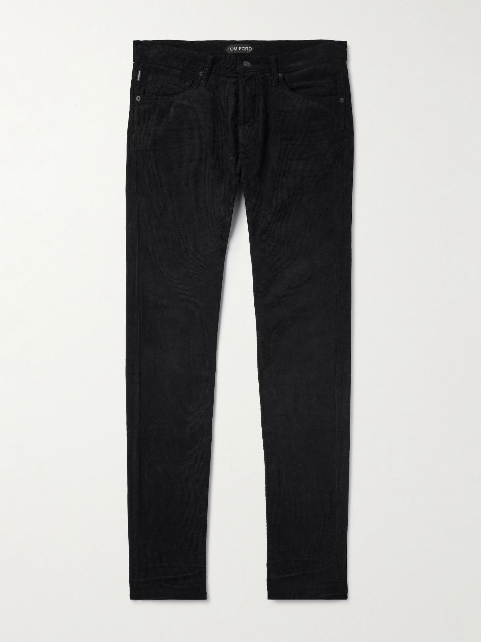 Slim-Fit Straight-Leg Cotton-Blend Corduroy Trousers Black - 1