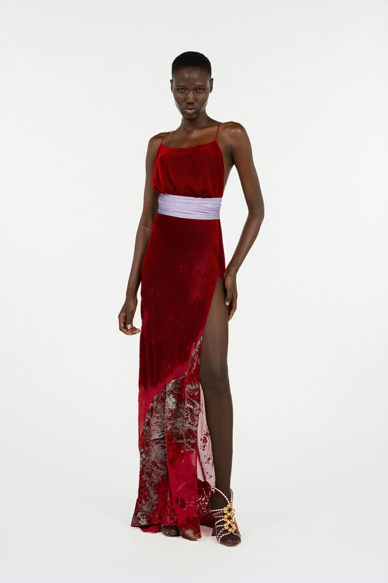 Roberto Cavalli Long Dark Red Dress With Marine Print outlook