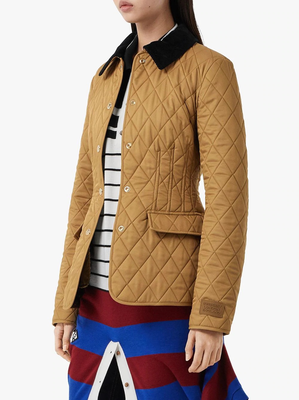 corduroy collar diamond quilted barn jacket - 3