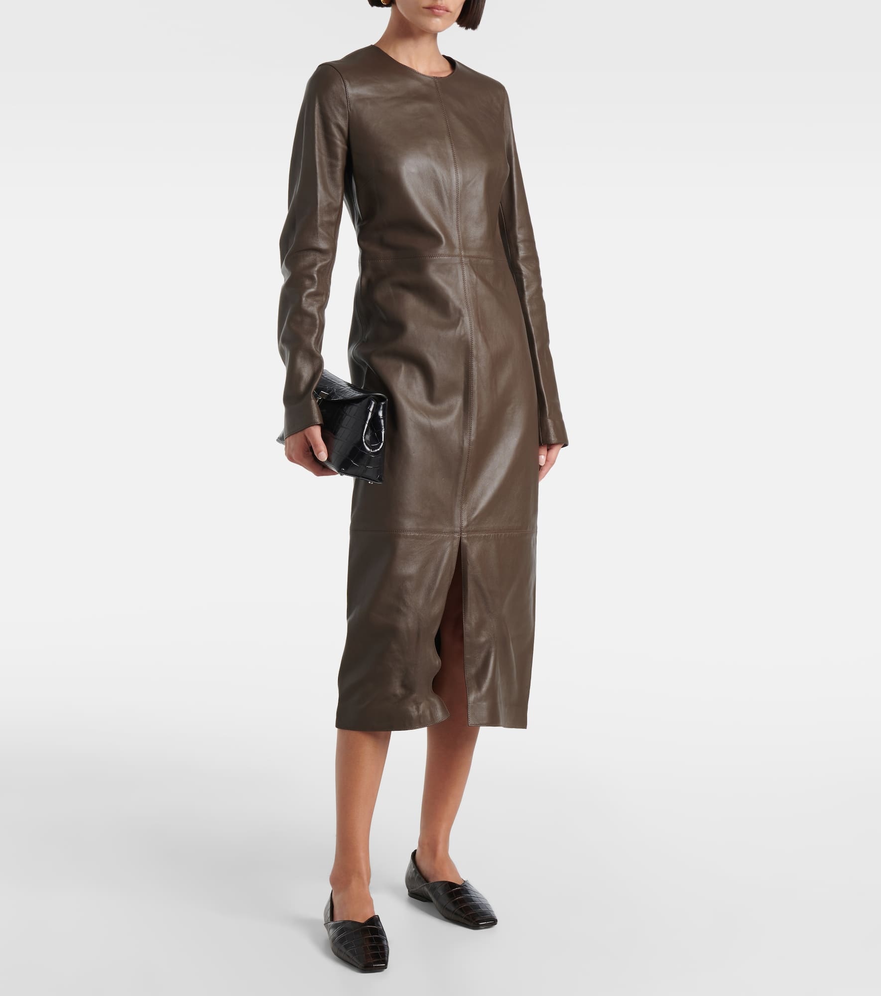 Paneled leather midi dress - 2