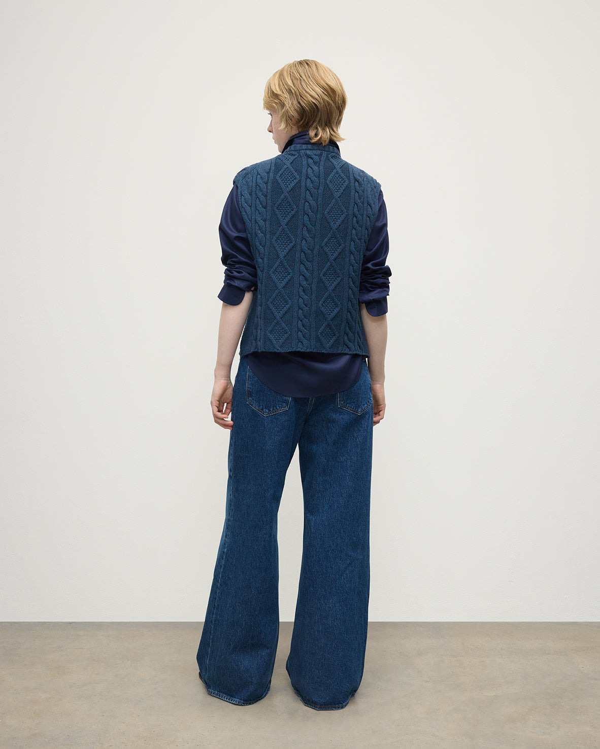 Aran Cable Navy Cashmere Tank - 4