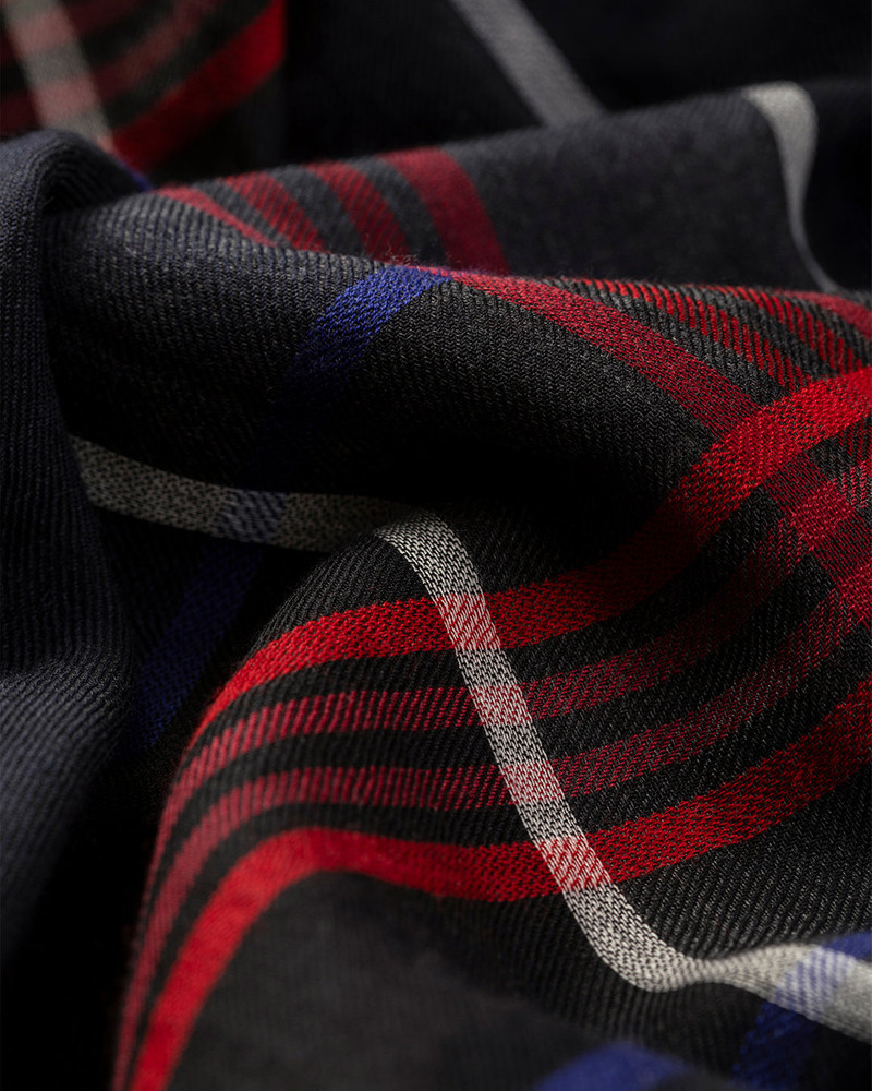 Orton Navy Crammed Tartan Cashmere Scarf 3