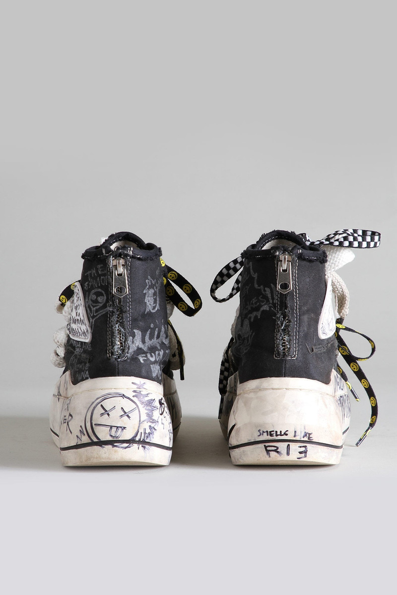 R13 DOUBLE GROMMET KURT HIGH TOP SNEAKER - GRAFFITI BLACK outlook