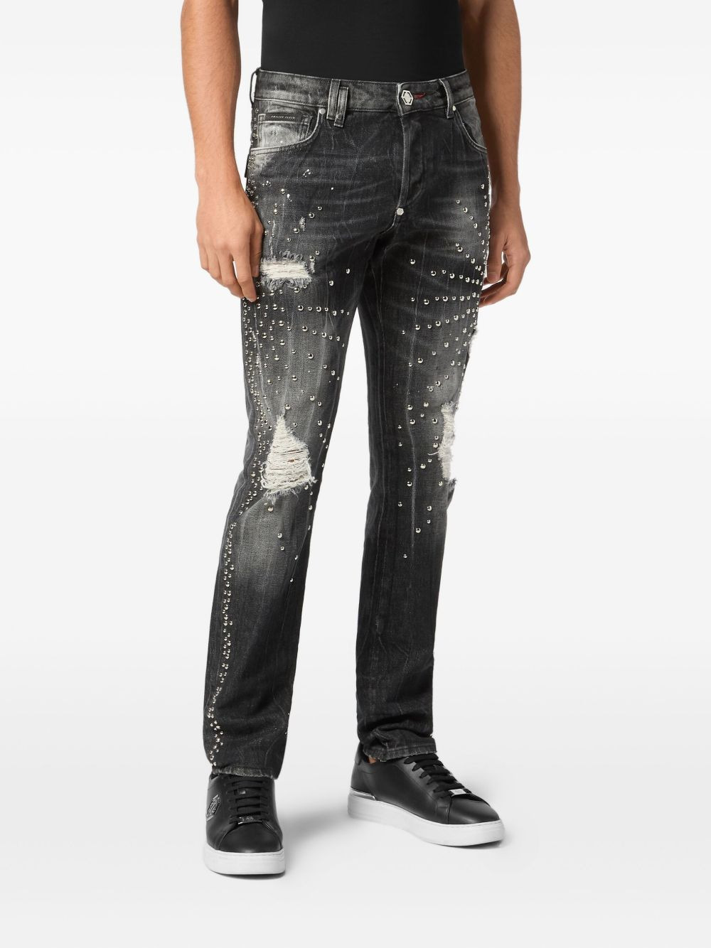 studded distressed jeans - 2