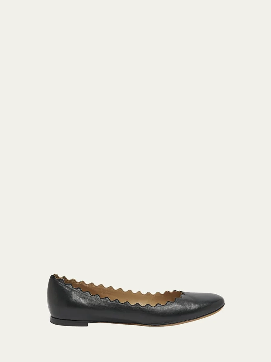 Lauren Scalloped Leather Ballet Flats - 1
