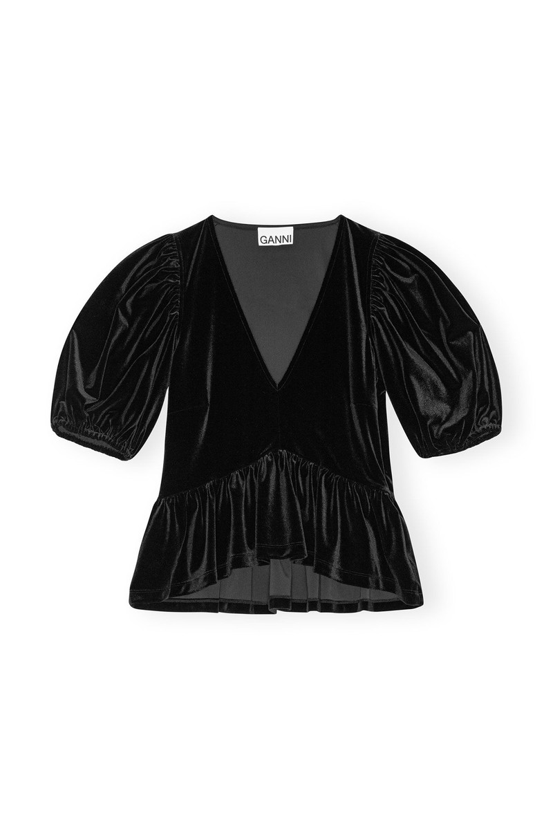 BLACK VELVET JERSEY V-NECK BLOUSE 1