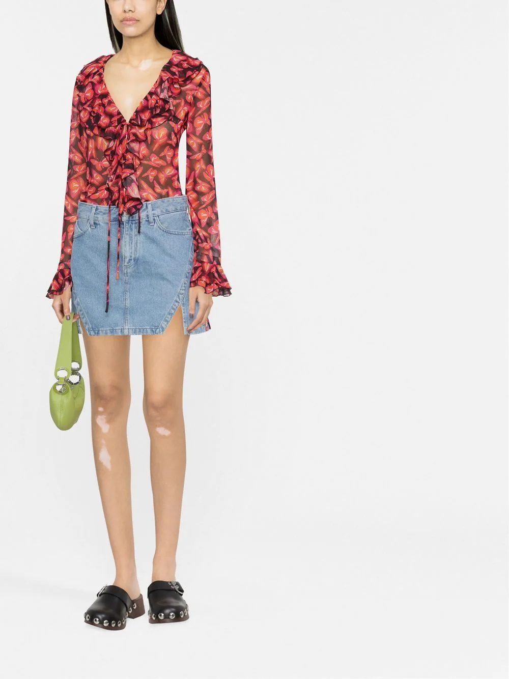 graphic-print ruffle-detail blouse - 2