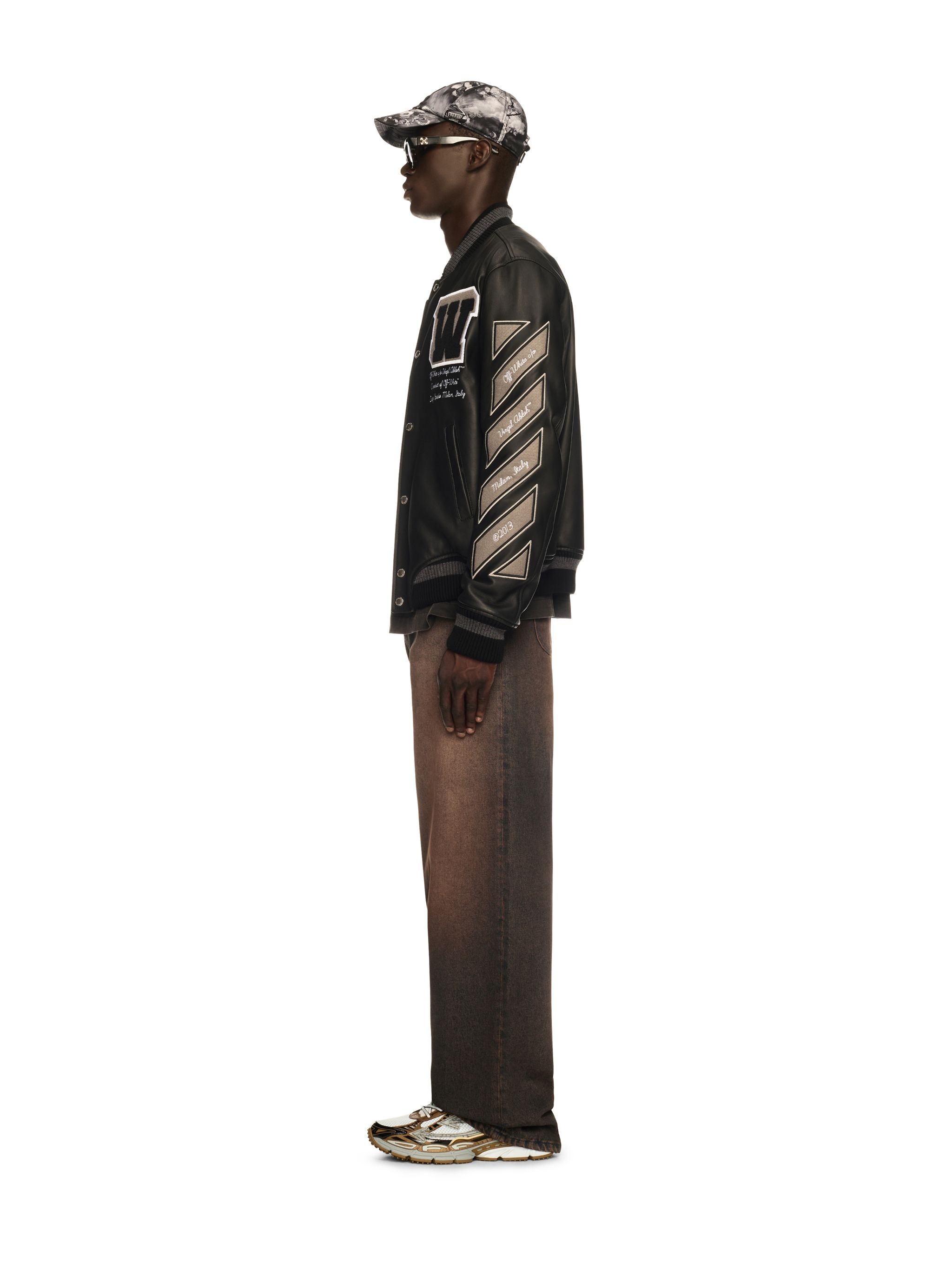 Black Leather Varsity Jacket - 3