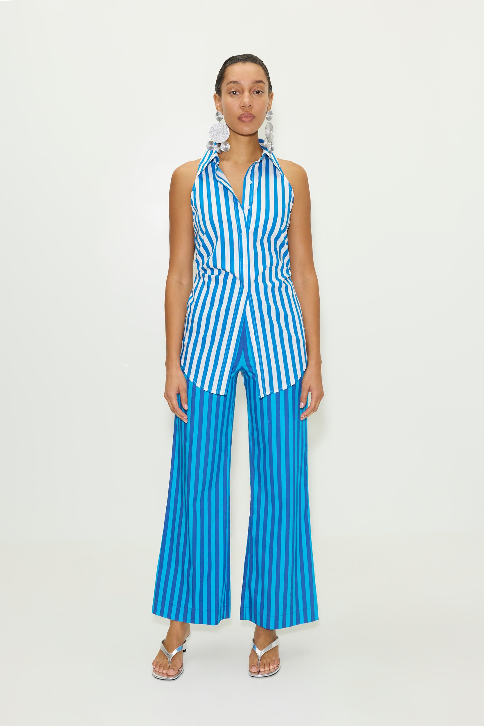 SIMONMILLER Loch Sleeveless Poplin Button Up in Blue Stripe at Nordstrom - 5