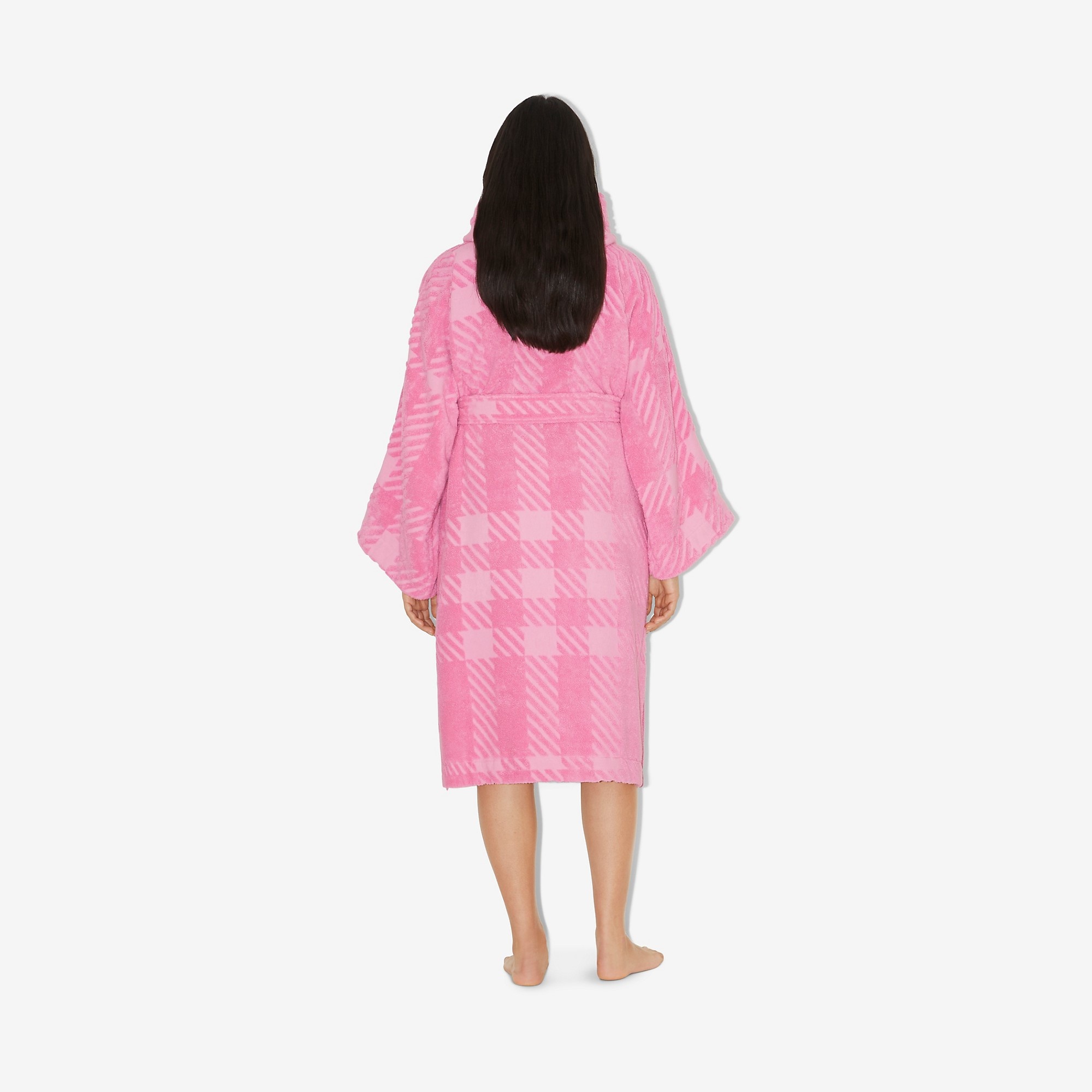 Check Cotton Jacquard Hooded Robe - 4