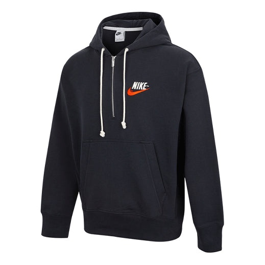 Men's Nike Embroidered Logo Half Zipper Hooded Knit Pullover Black DM5280-045 - 1