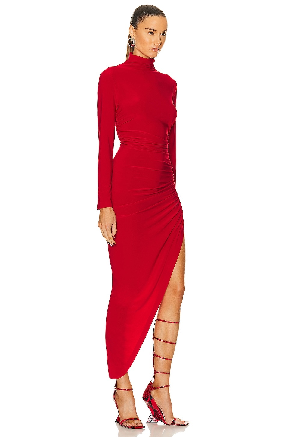 Long Sleeve Turtleneck Side Drape Gown - 2