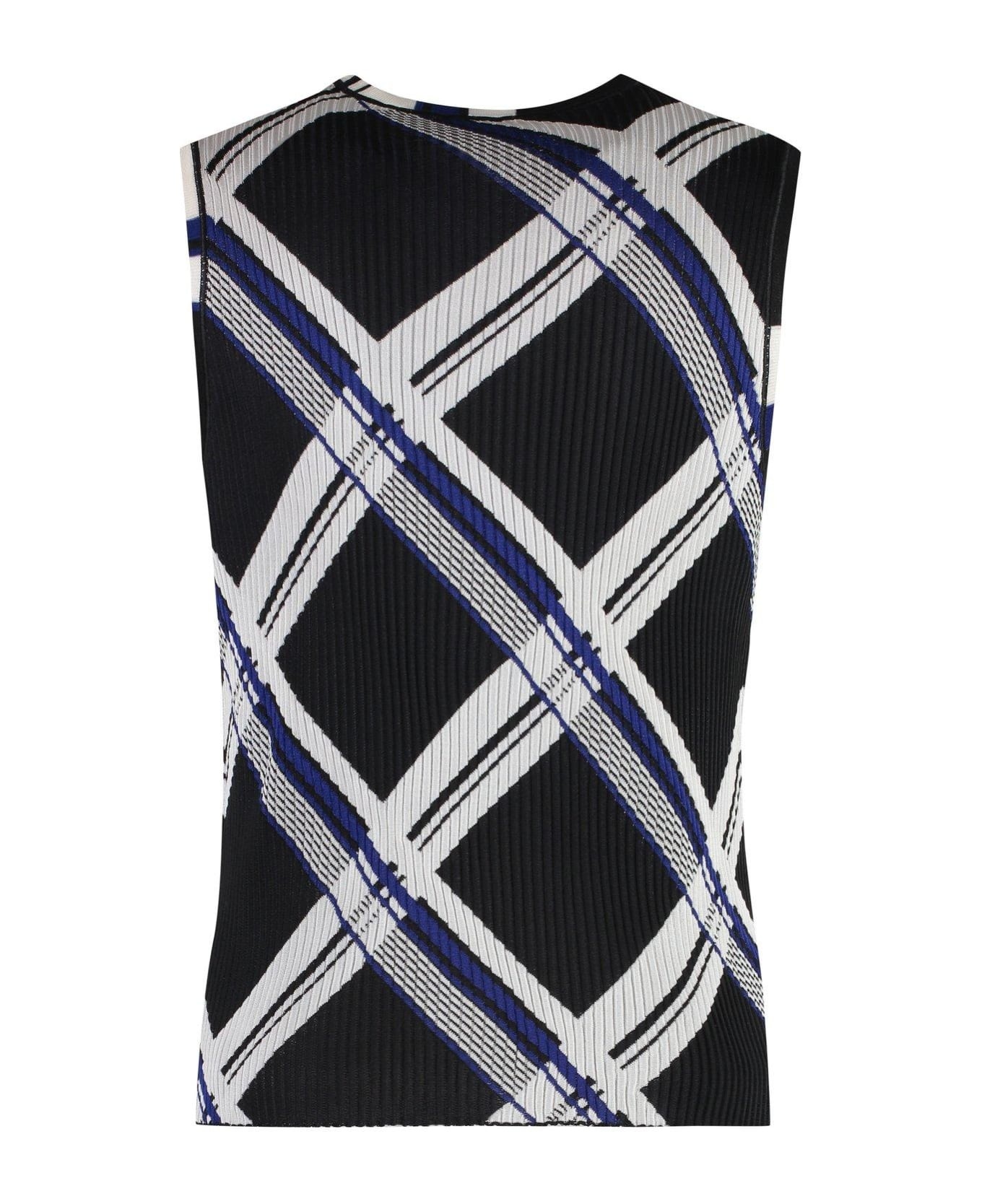 Checked Ribbed-knit Sleeveless Top - 2