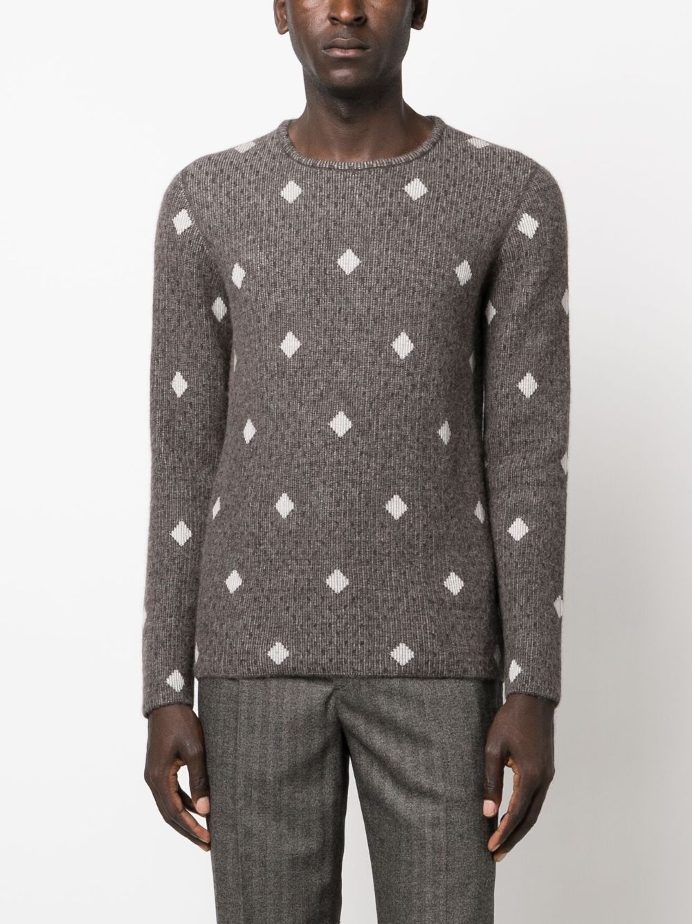 diamond-jacquard crew-neck jumper - 4