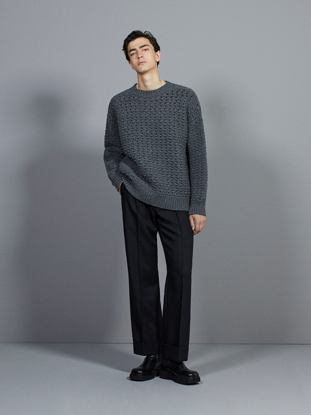 Open Stitch Crew in Dark Heather Grey - 2