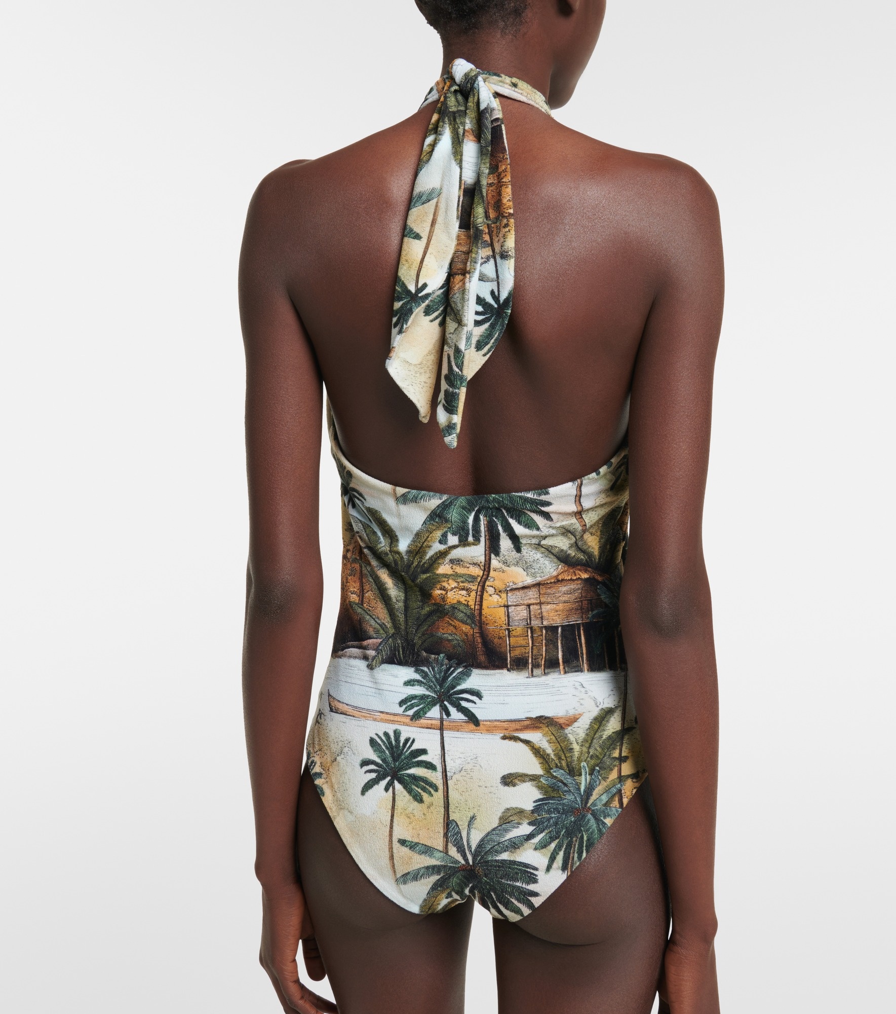 Hidden Paradise printed halterneck swimsuit - 3