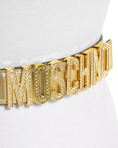Moschino Women's Crystal Logo Buckle Leather Belt outlook
