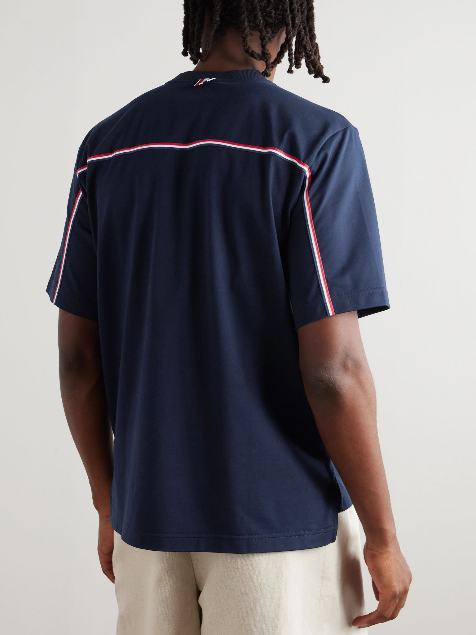Logo-Appliquéd Striped Cotton-Jersey T-Shirt Navy - 3