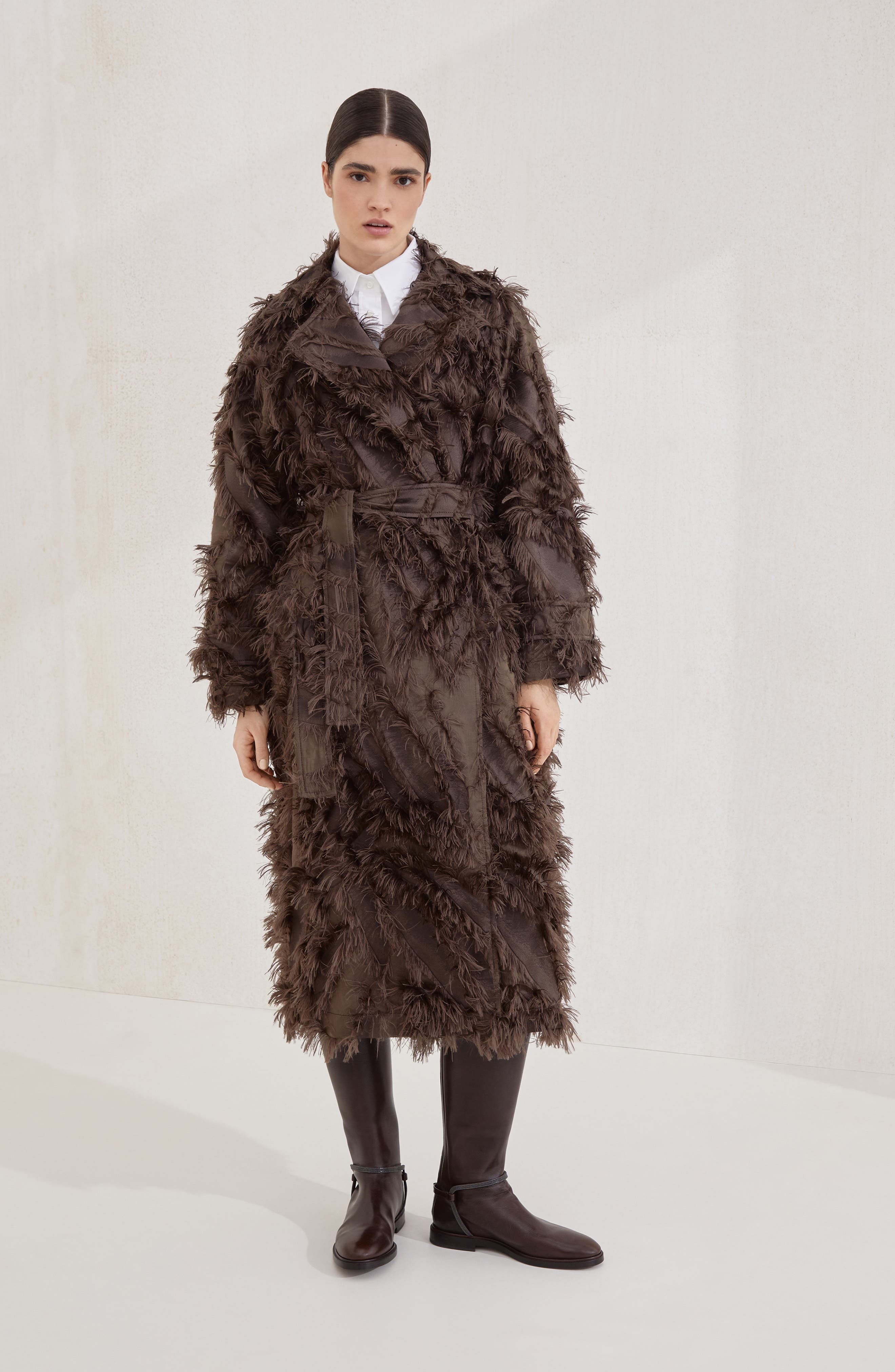 Brunello Cucinelli Dracaena fil coupé coat in Brown at Nordstrom - 2