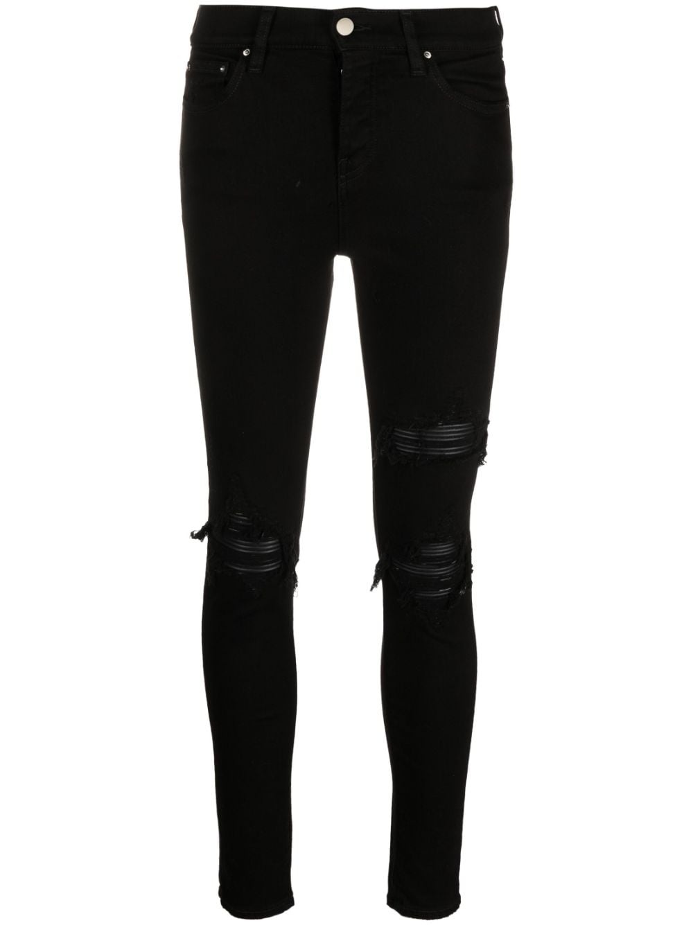MX1 leather-trimmed distressed skinny jeans - 1