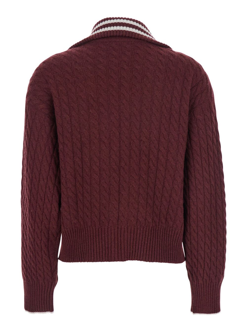 Brunello Cucinelli Women Red Cardigan With Bicolor Collar And Logo Patch On The Front In Cashmere Wo - 2