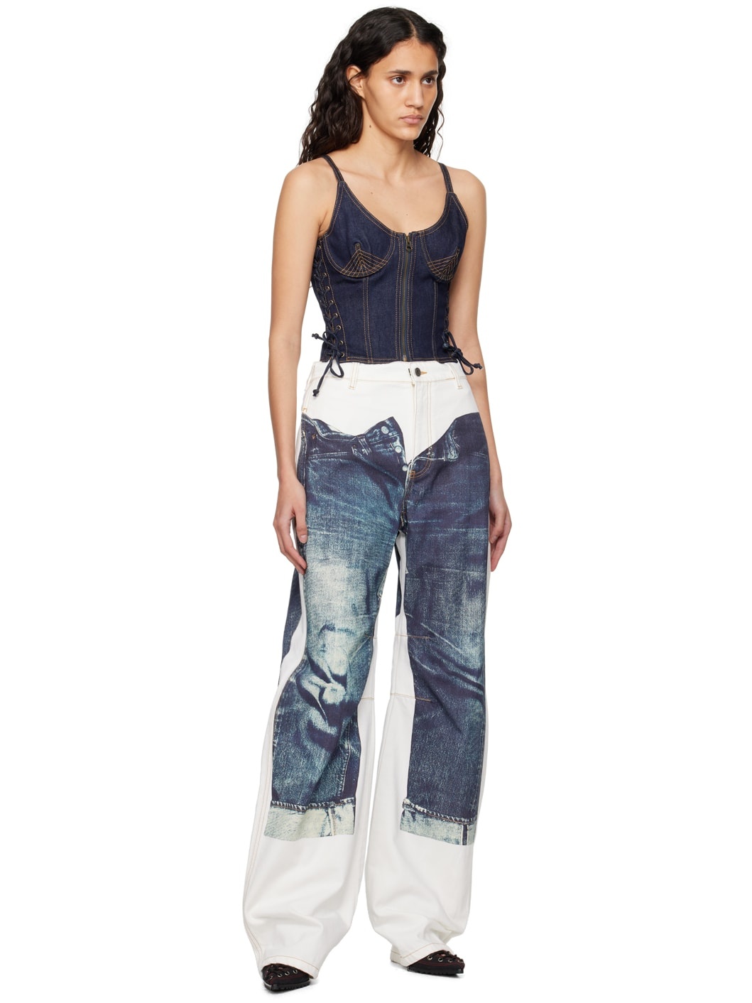 Indigo 'The Lace-Up' Denim Tank Top - 4