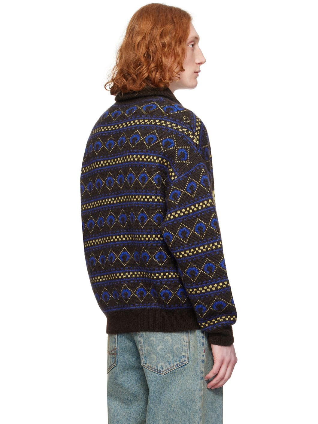 Brown '' Jacquard Knit Crewneck Sweater - 3