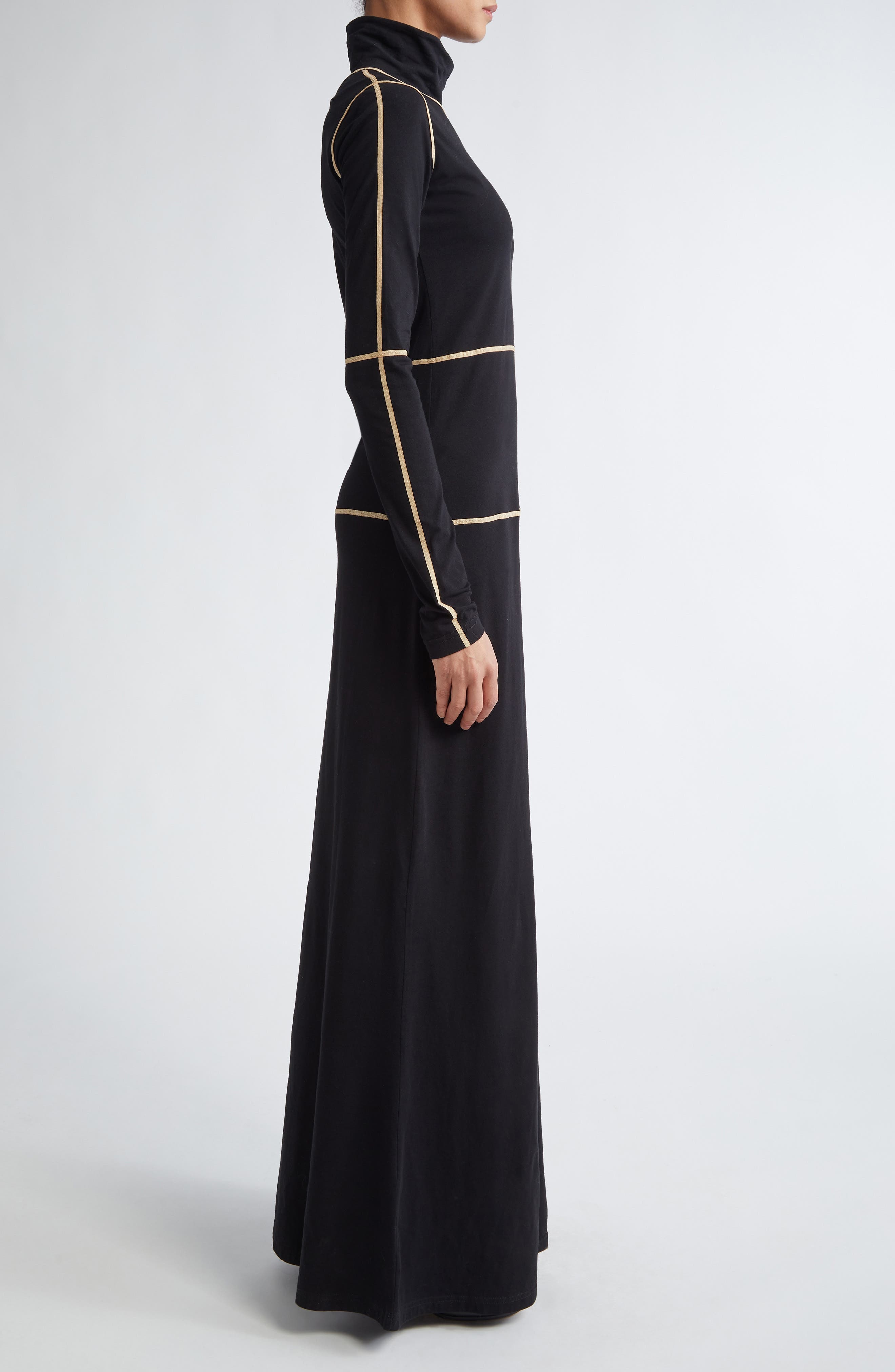 MM6 Maison Margiela Contrast Seam Long Sleeve Turtleneck Dress in Black at Nordstrom - 4
