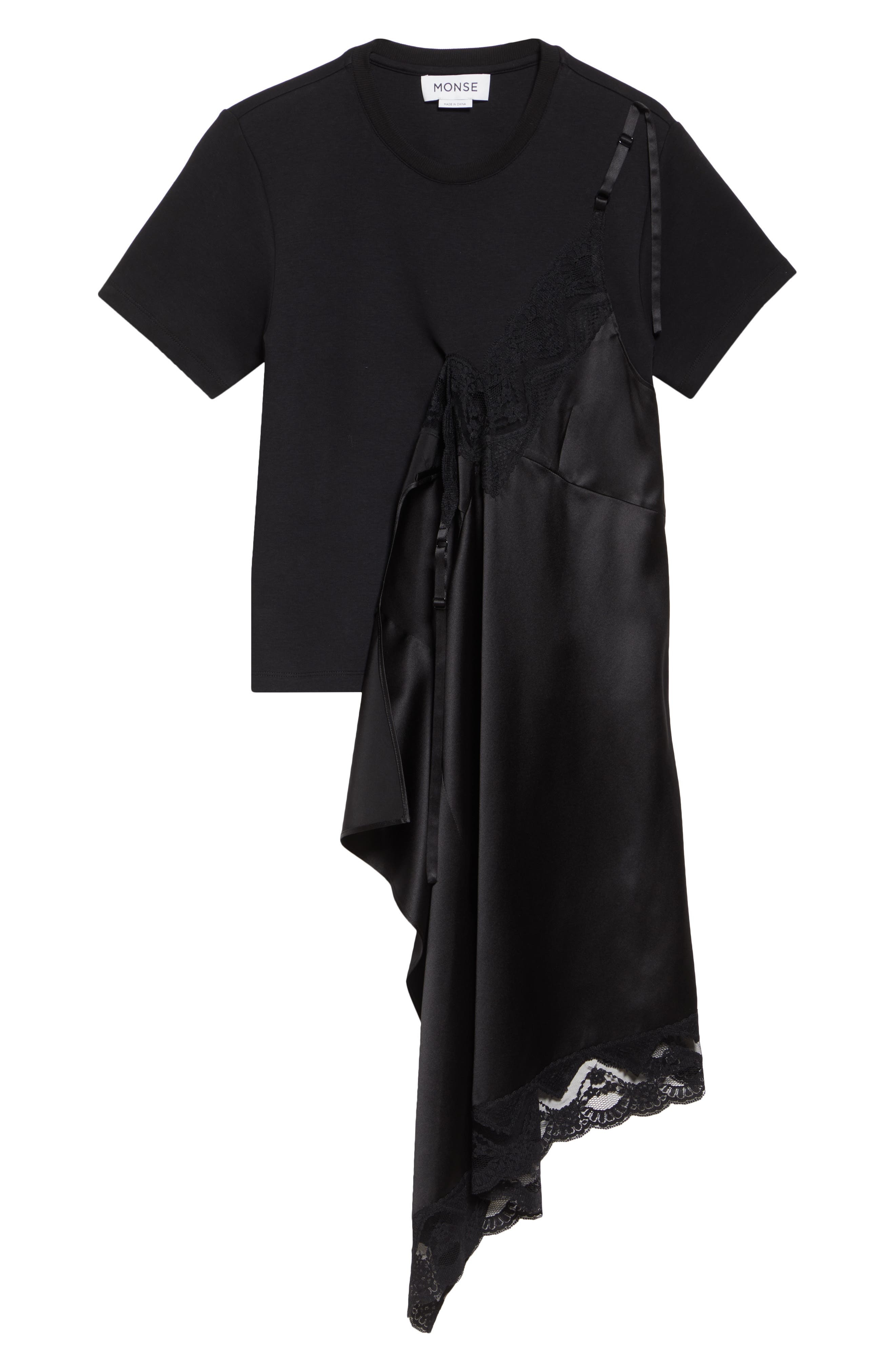 MONSE Deconstructed Lingerie T-Shirt in Black at Nordstrom - 6