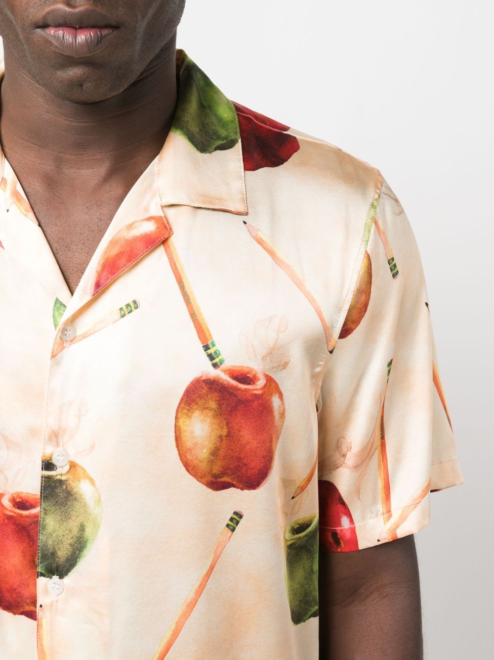 apple-motif silk shirt - 5