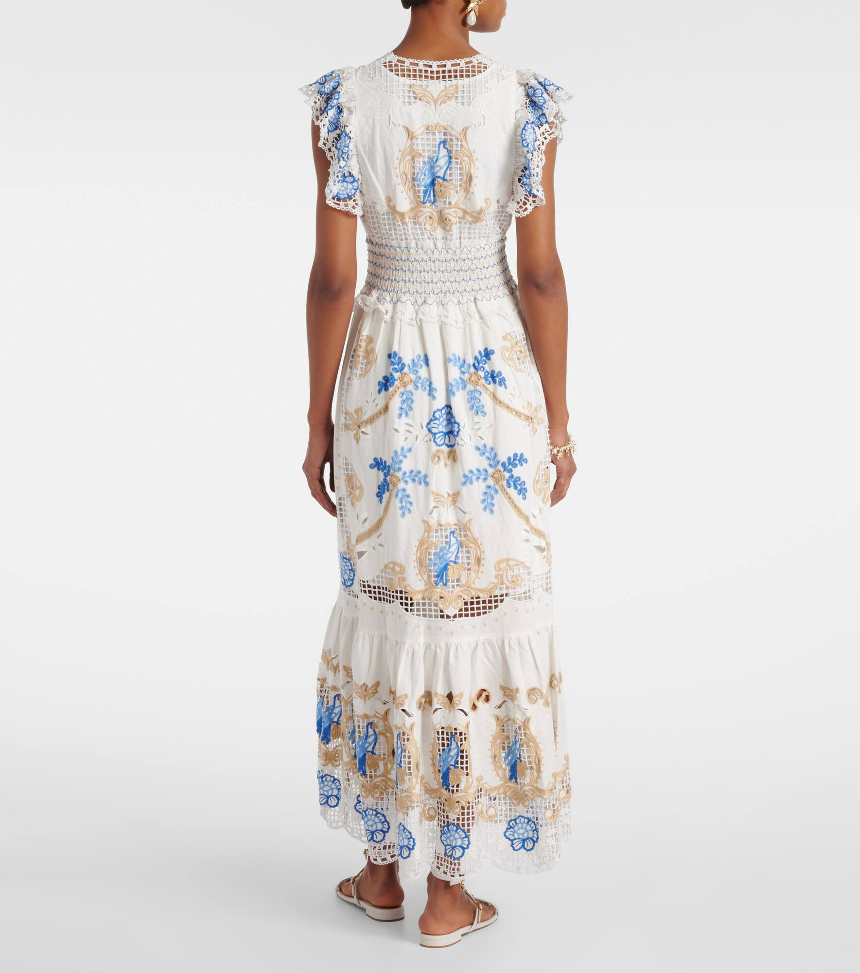 Embroidered linen-blend maxi dress - 3