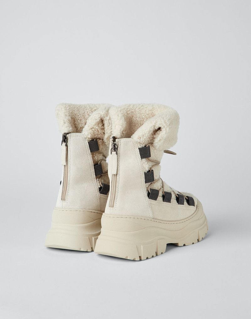 Brunello Cucinelli Suede boots with shearling insert and monili outlook