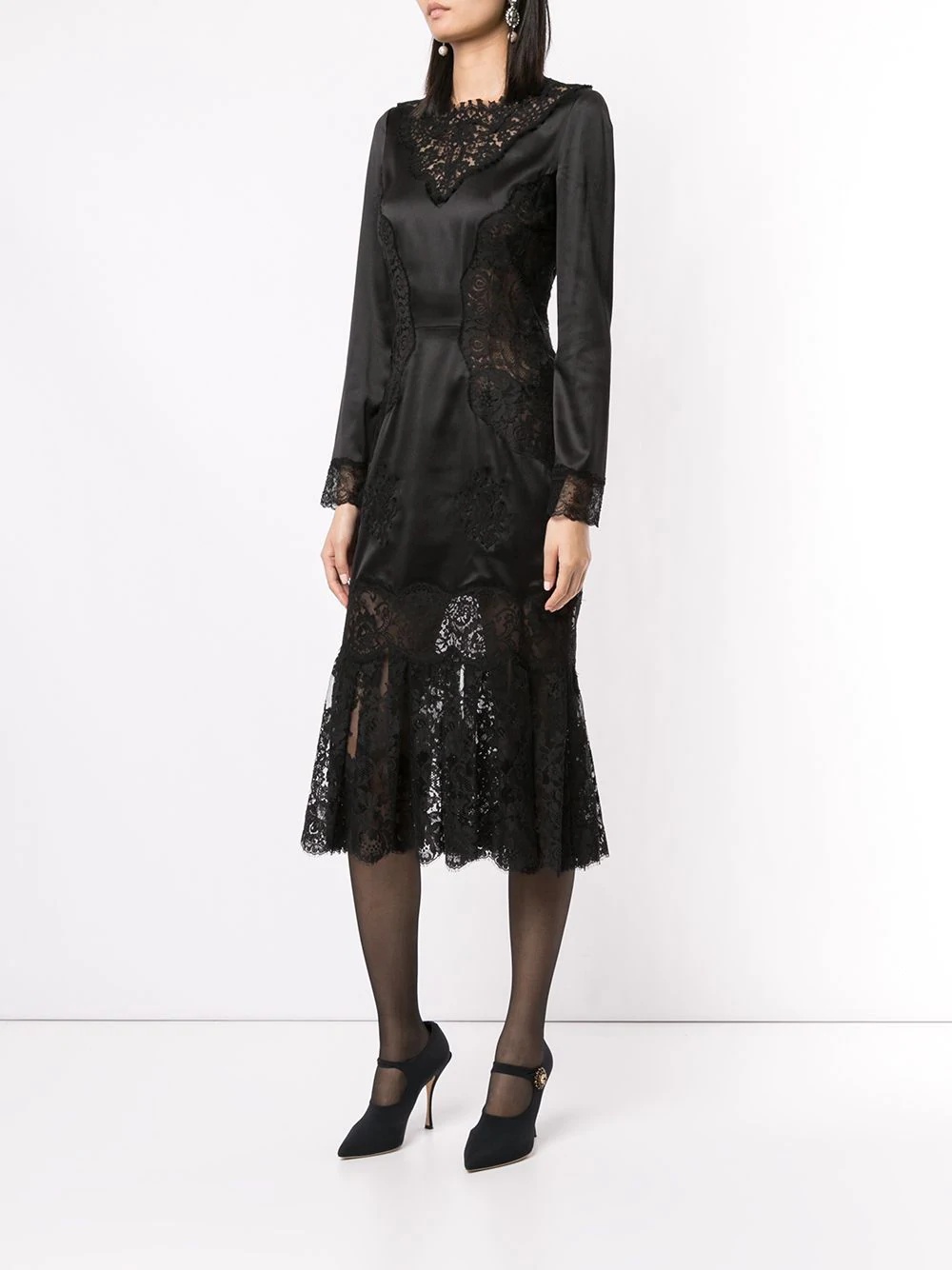 sheer lace panels dress - 3