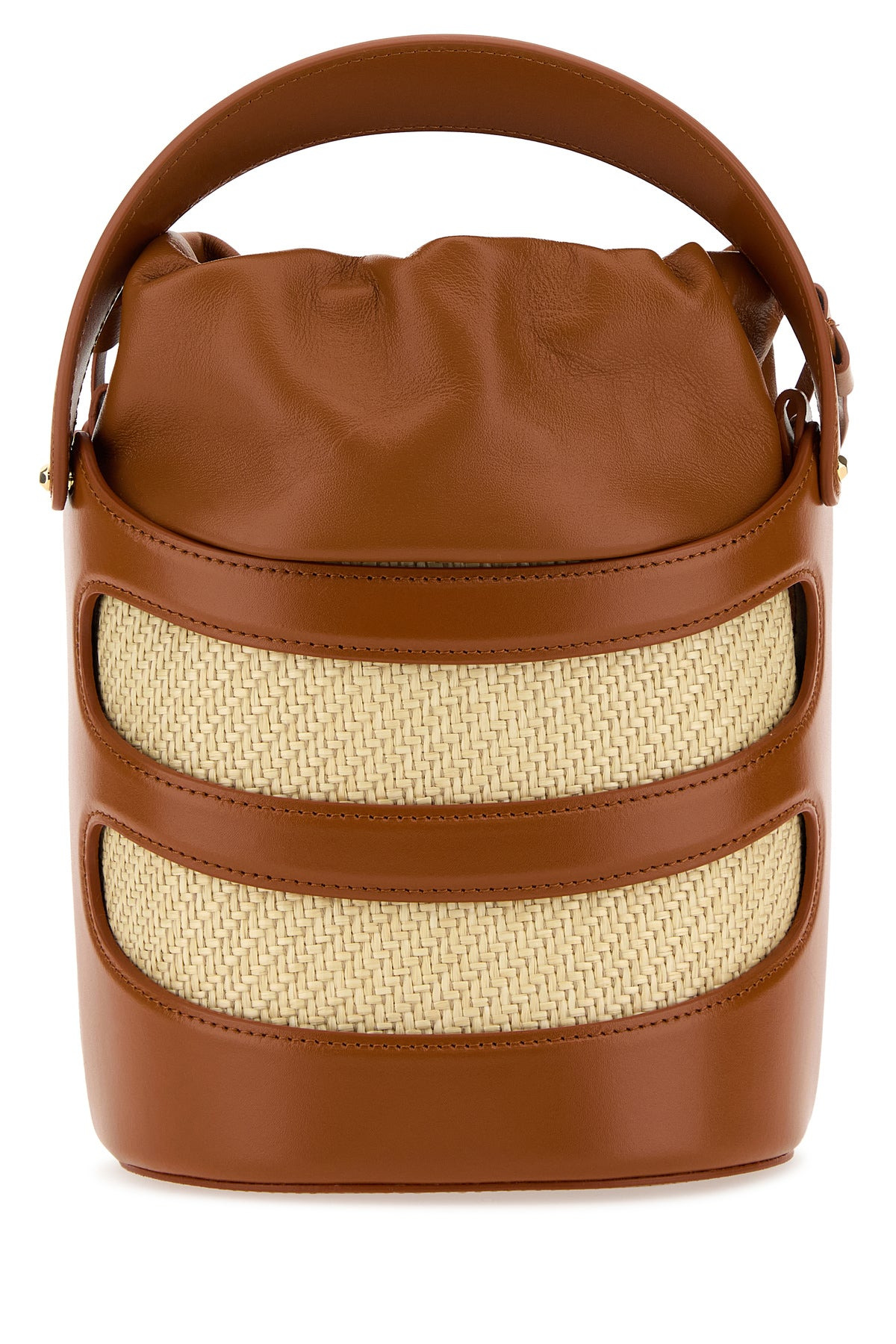 Two-tone leather and raffia The Rise bucket bag - 3