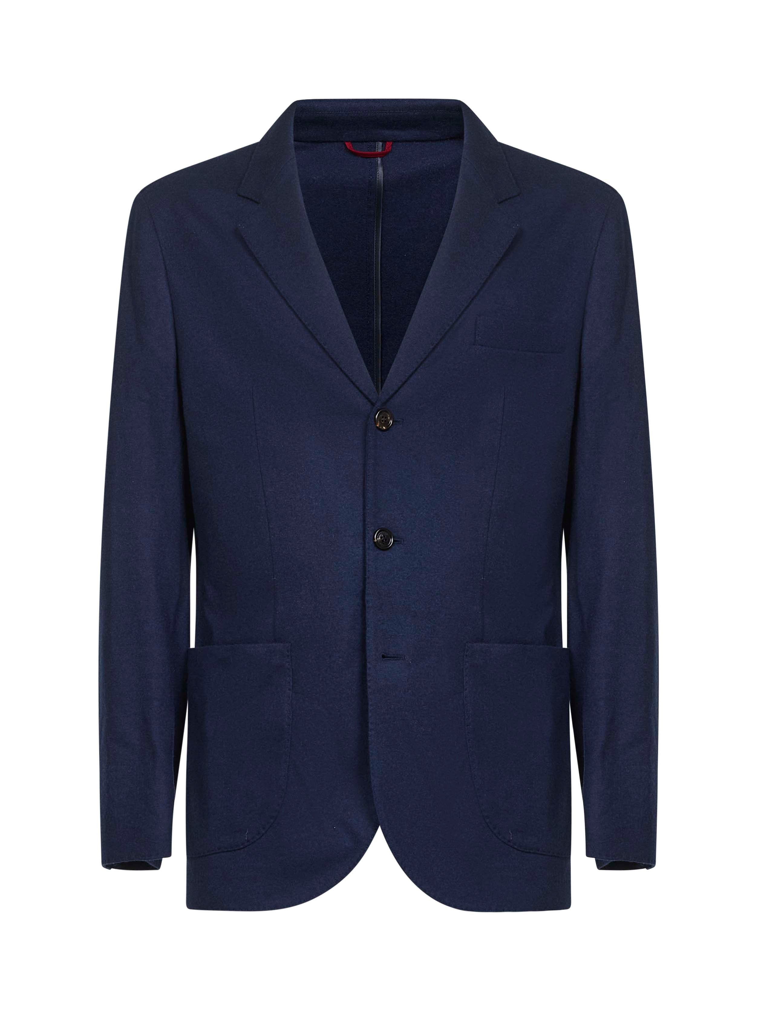 Brunello Cucinelli Men Blue Cashmere Jersey Blazer - 1