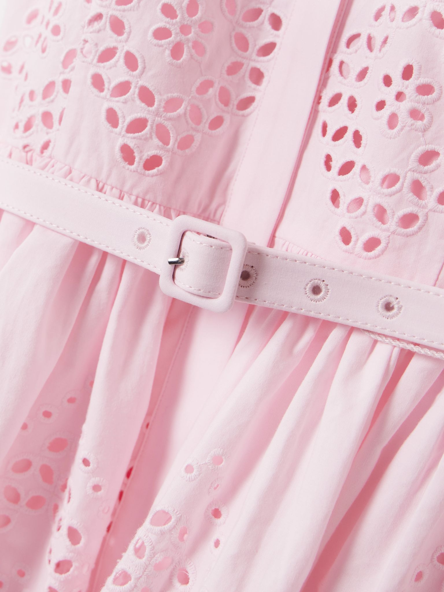 Scalloped broderie anglaise cotton mini shirt dress Pink - 4