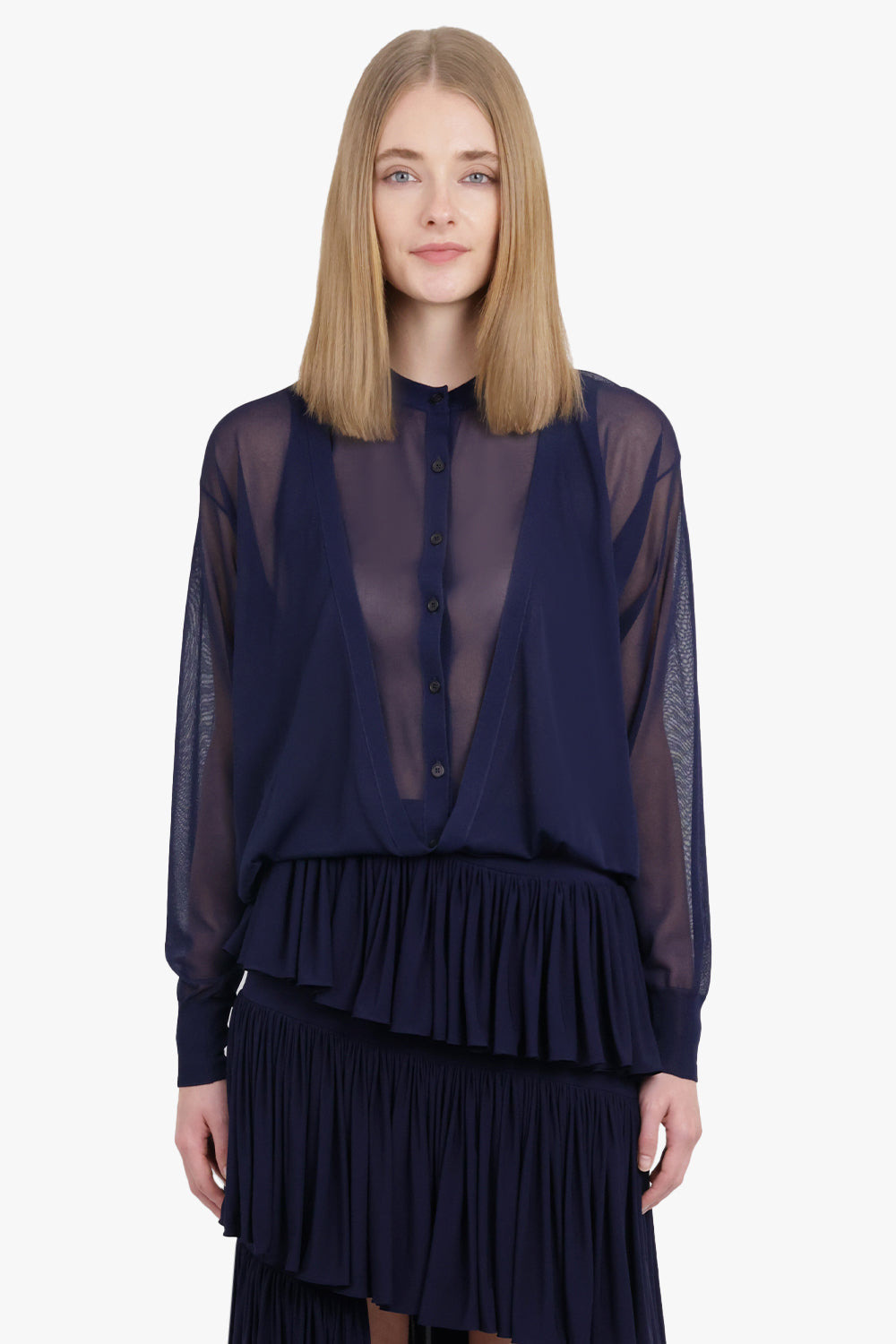 FOLDED L/S SHEER CARDIGAN | MIDNIGHT BLUE - 3