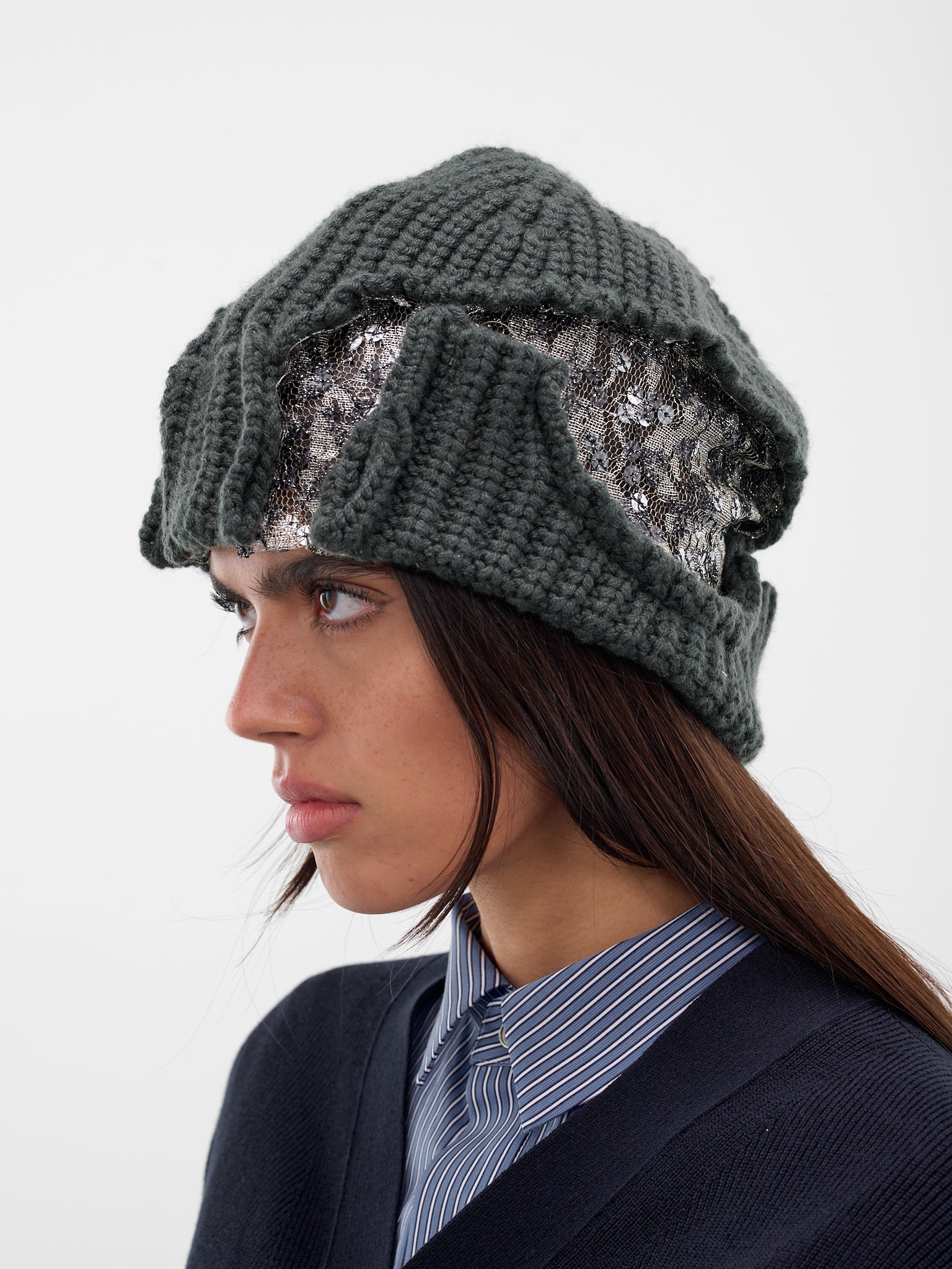 Gray Deconstructed Sequin Beanie - 2