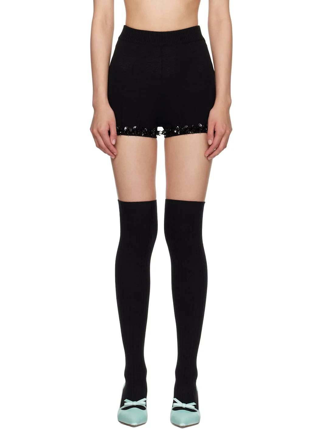 Black Knitted Shorts - 1