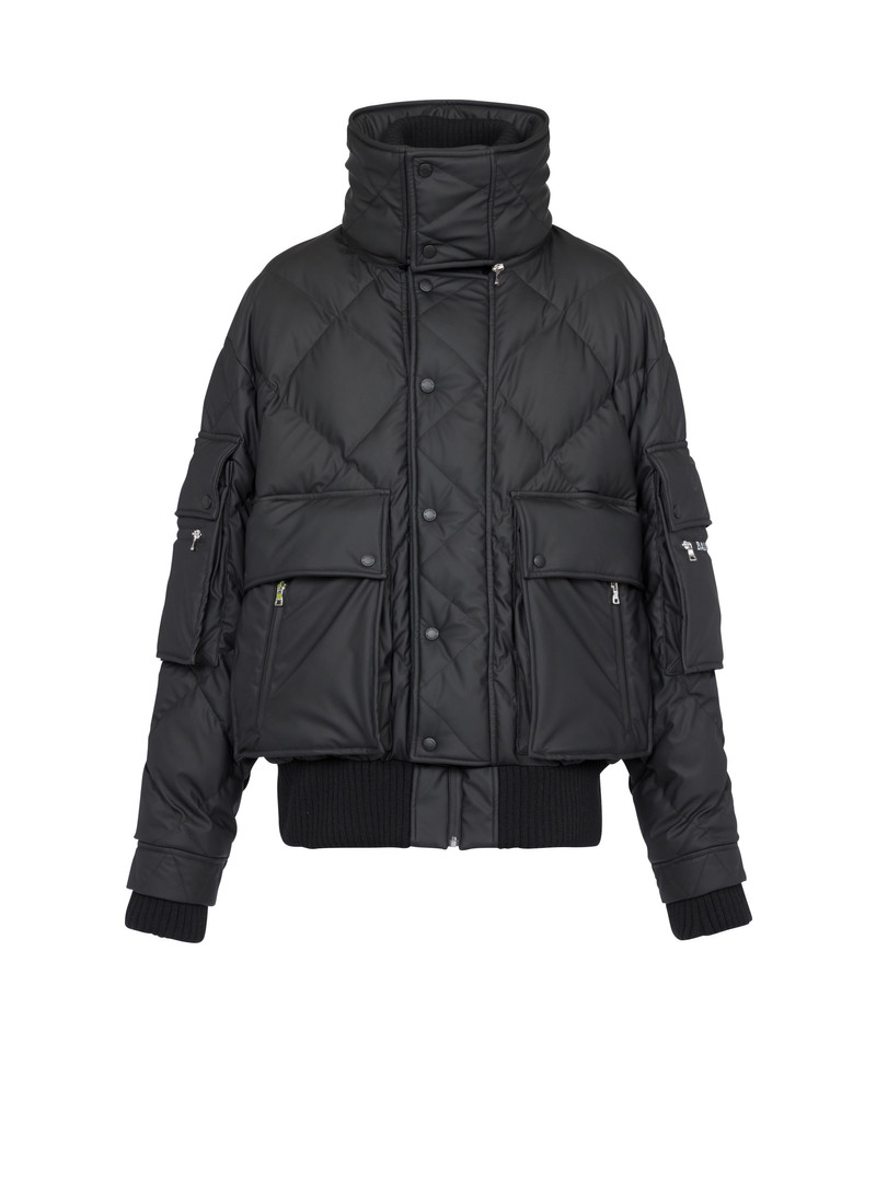 Hooded faux leather quilted jacket - 1