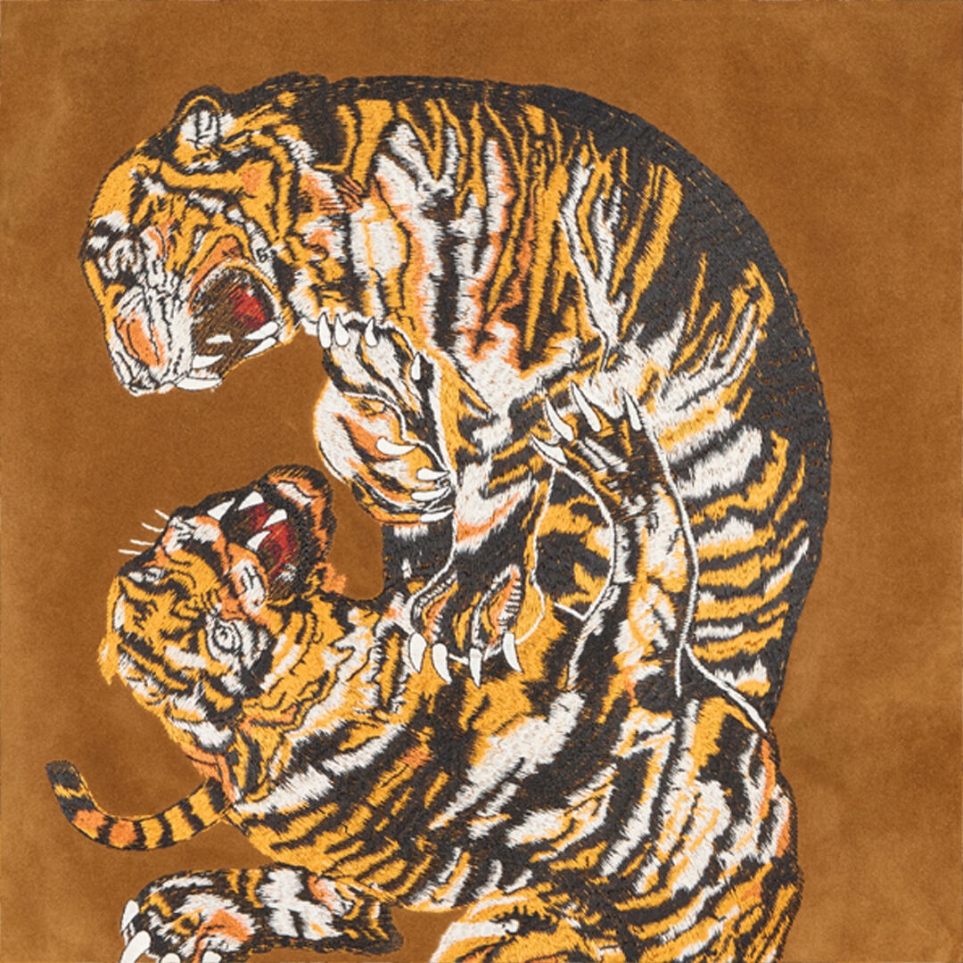 Suede Leather Jacket with Flowers and Tigers - 5