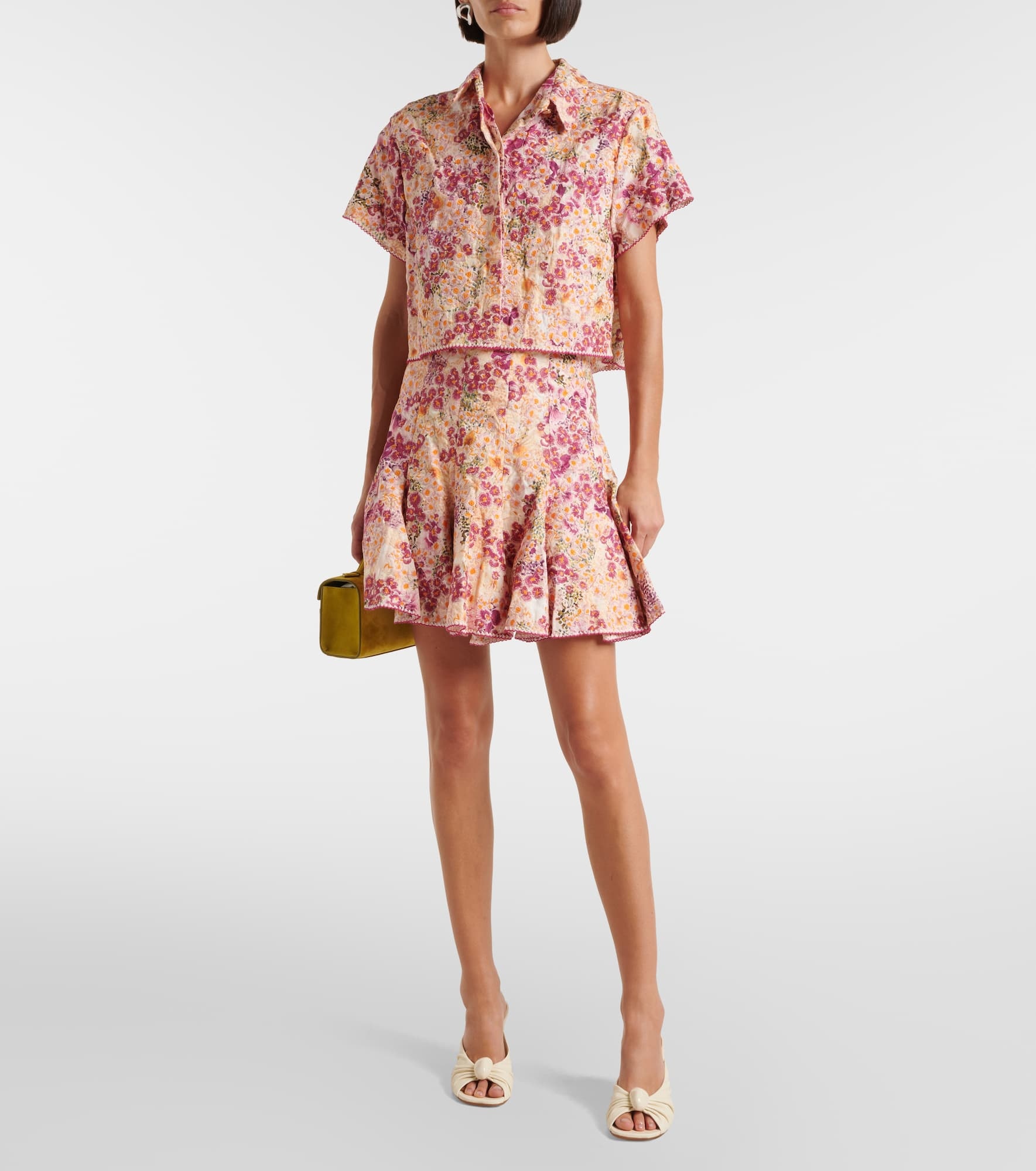 Cerezo Florecer floral linen miniskirt - 2